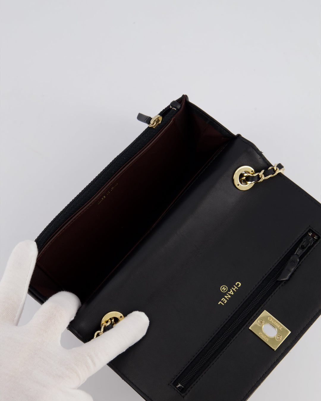 Top Quality Chanel Black Trendy Wallet on Chain Bag in Lambskin Leather with Champagne Gold Hardware