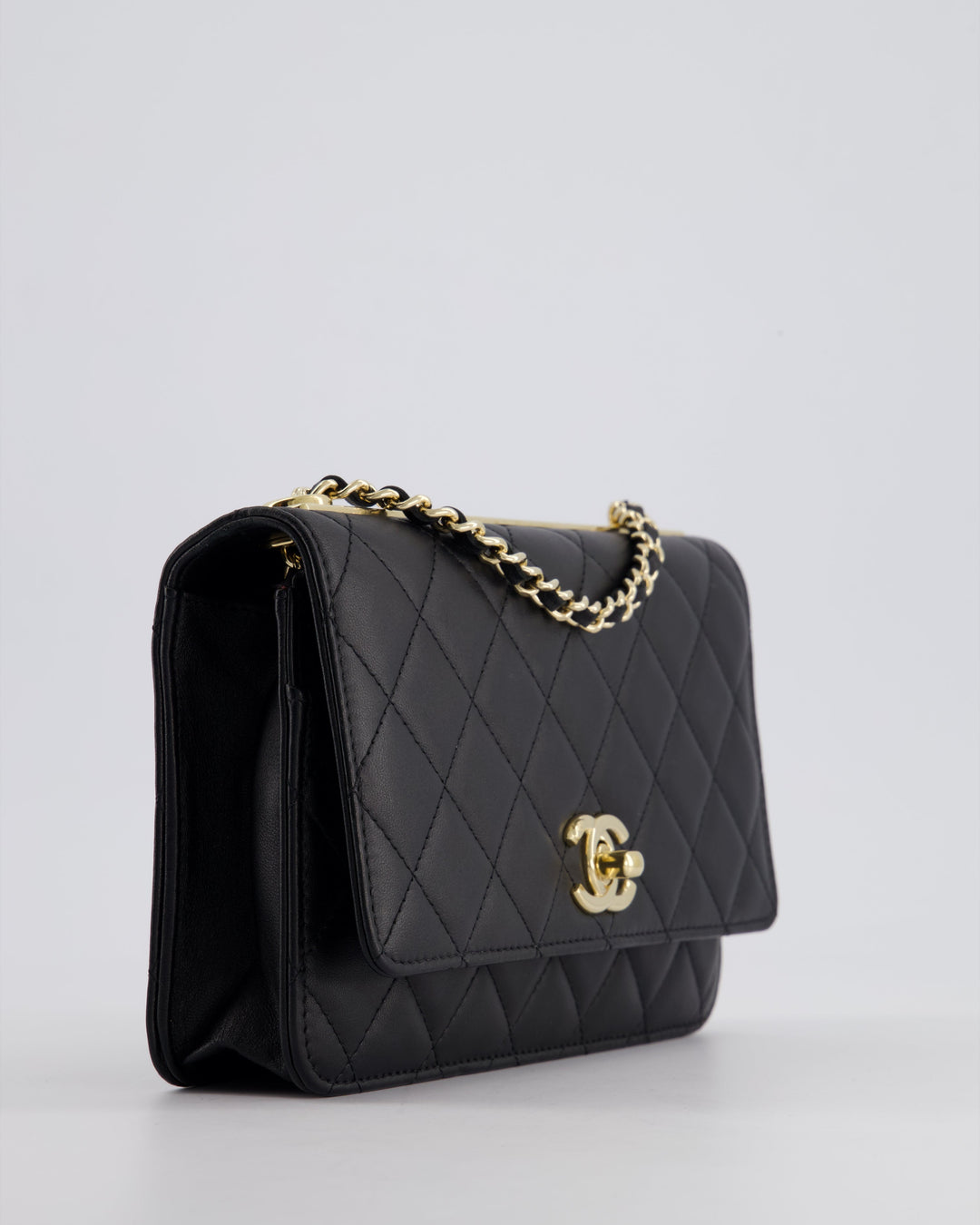 Top Quality Chanel Black Trendy Wallet on Chain Bag in Lambskin Leather with Champagne Gold Hardware
