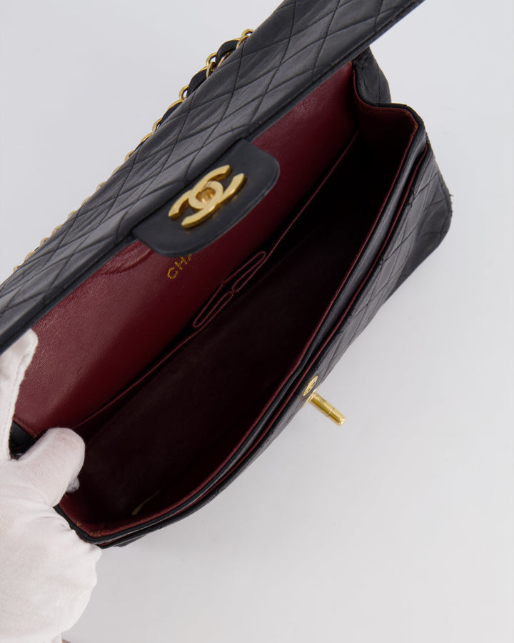 Top Quality Chanel Vintage Black Medium  Classic Double Flap Bag in Lambskin Leather with 24K Gold Hardware