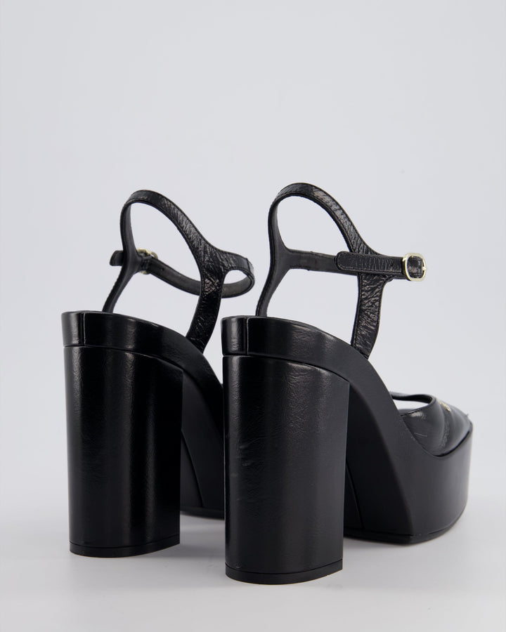 Top Quality Chanel Black Shiny Calfskin Platform High Sandal with CC Logo EU 38.5C