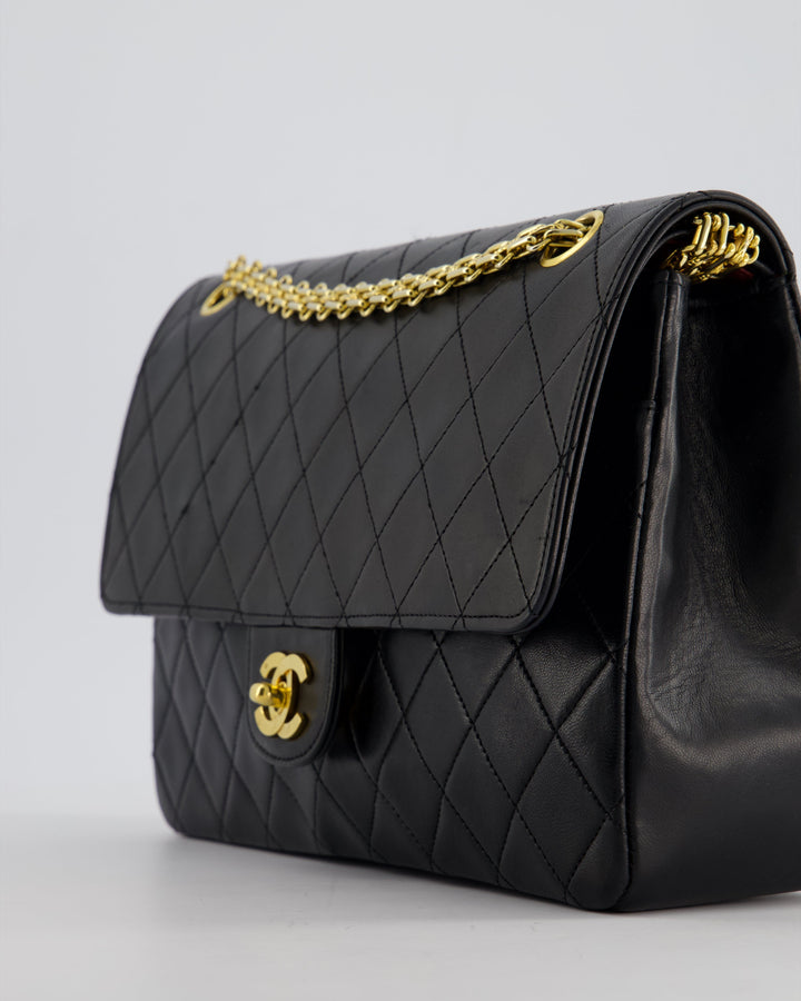 Top Quality Chanel Black Vintage Medium Lambskin Classic Flap with Stitched Edge and 24K Gold Hardware