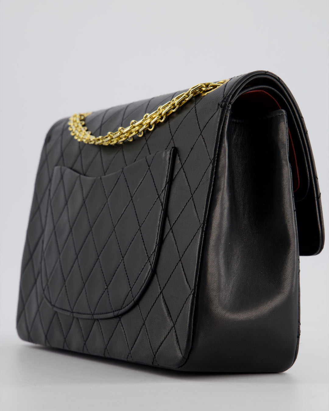 Top Quality Chanel Black Vintage Medium Lambskin Classic Flap with Stitched Edge and 24K Gold Hardware