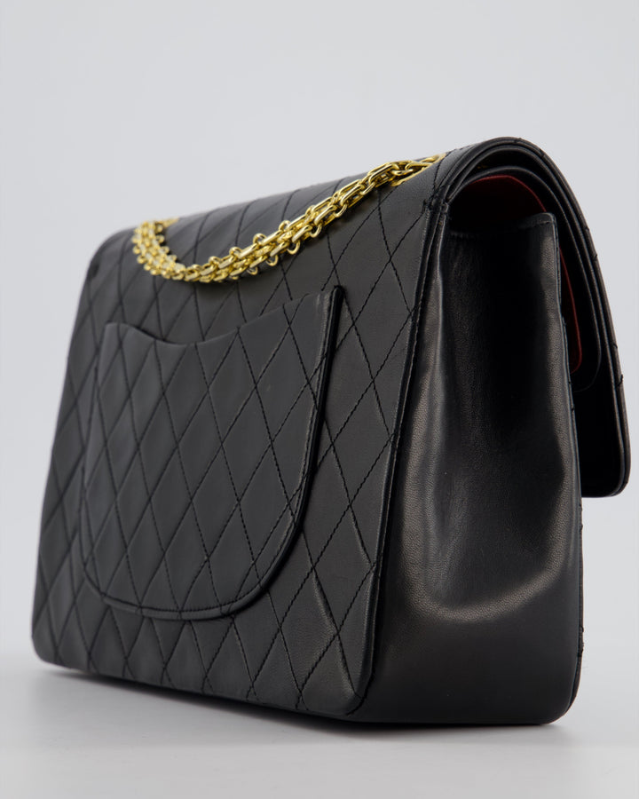 Top Quality Chanel Black Vintage Medium Lambskin Classic Flap with Stitched Edge and 24K Gold Hardware