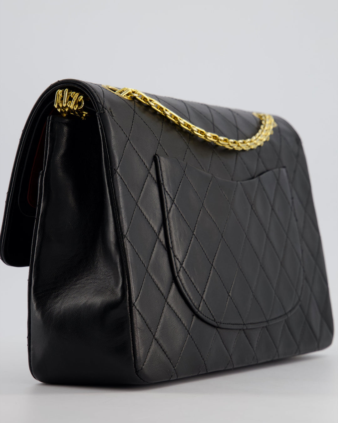 Top Quality Chanel Black Vintage Medium Lambskin Classic Flap with Stitched Edge and 24K Gold Hardware