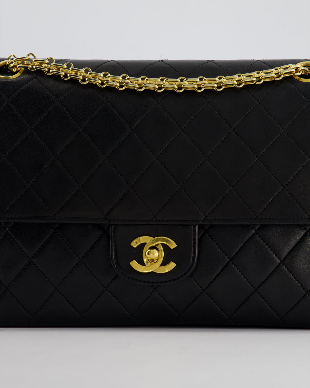 Top Quality Chanel Black Vintage Medium Lambskin Classic Flap with Stitched Edge and 24K Gold Hardware