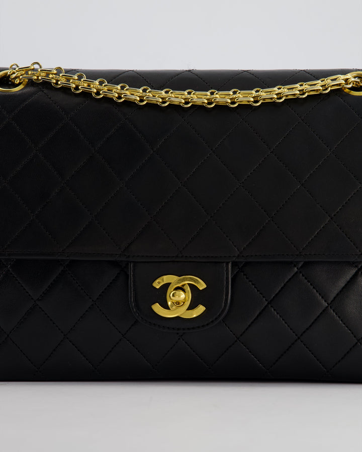 Top Quality Chanel Black Vintage Medium Lambskin Classic Flap with Stitched Edge and 24K Gold Hardware