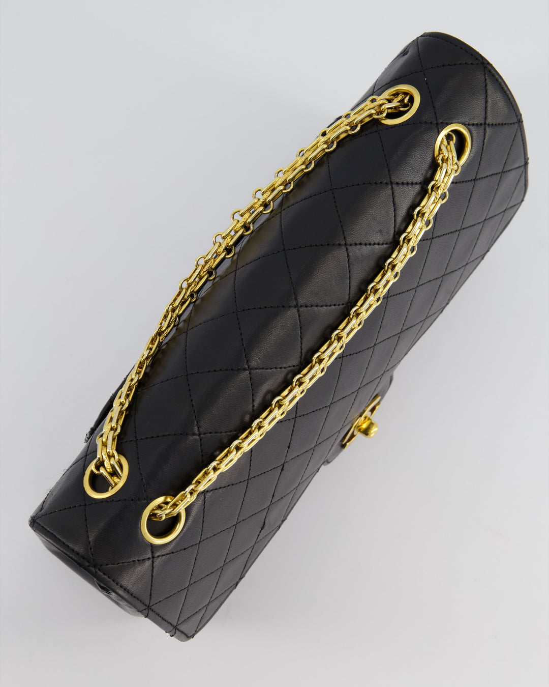 Top Quality Chanel Black Vintage Medium Lambskin Classic Flap with Stitched Edge and 24K Gold Hardware