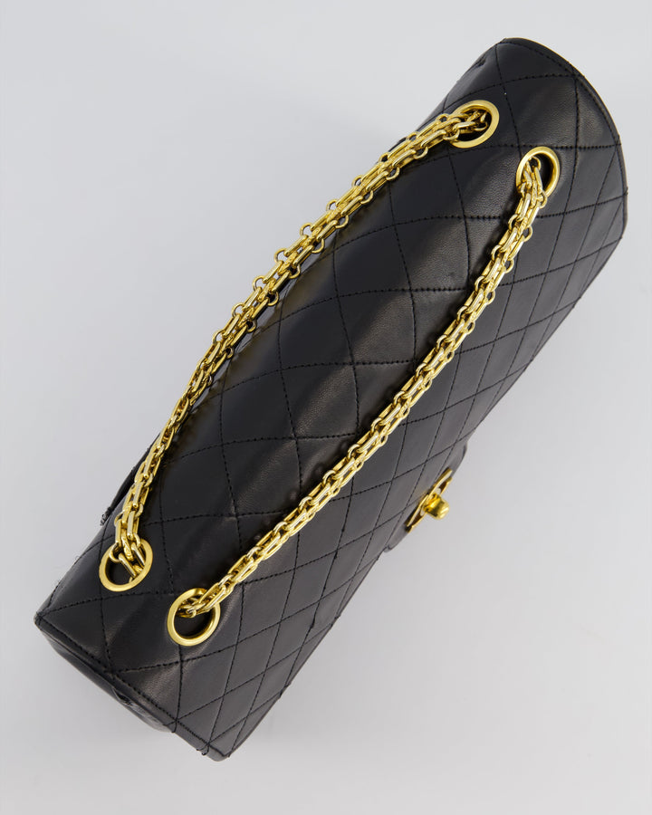Top Quality Chanel Black Vintage Medium Lambskin Classic Flap with Stitched Edge and 24K Gold Hardware