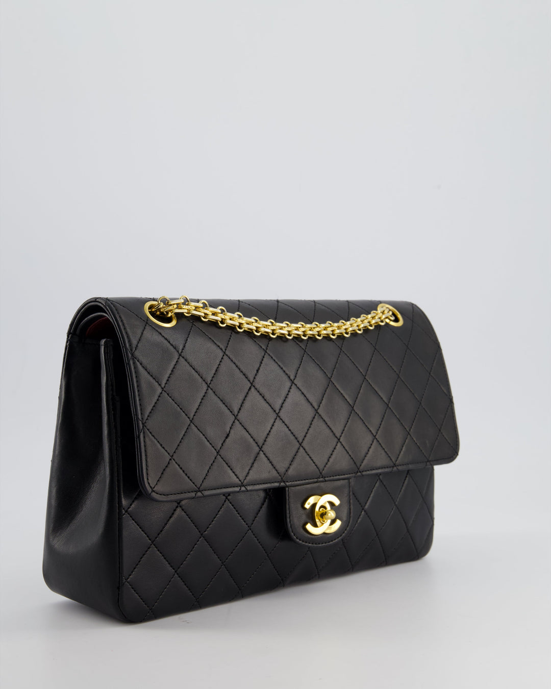 Top Quality Chanel Black Vintage Medium Lambskin Classic Flap with Stitched Edge and 24K Gold Hardware