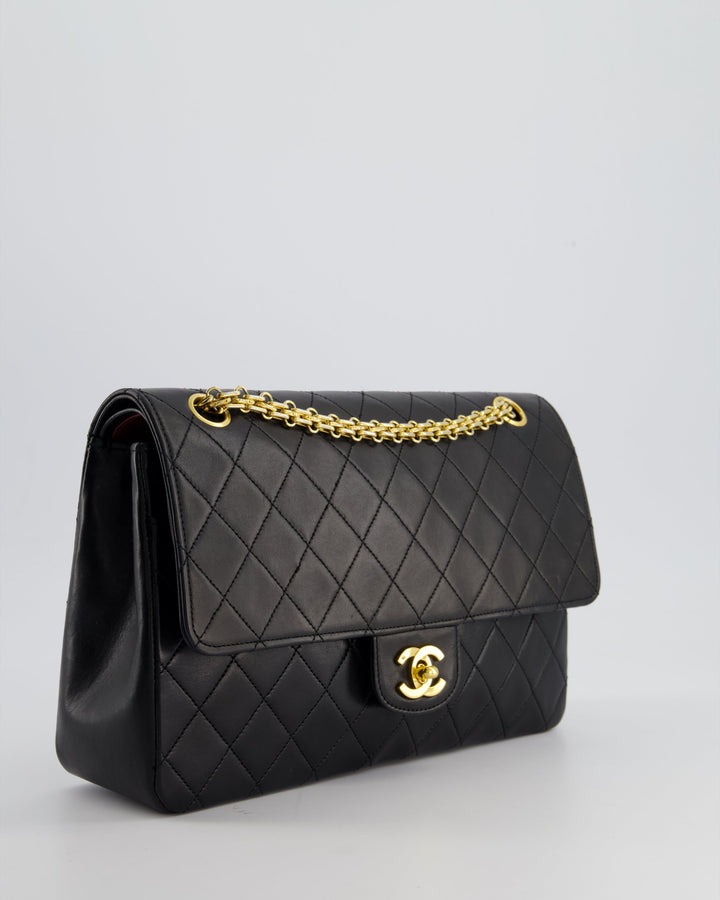 Top Quality Chanel Black Vintage Medium Lambskin Classic Flap with Stitched Edge and 24K Gold Hardware