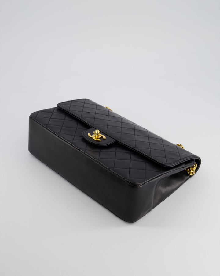 Top Quality Chanel Black Vintage Medium Lambskin Classic Flap with Stitched Edge and 24K Gold Hardware