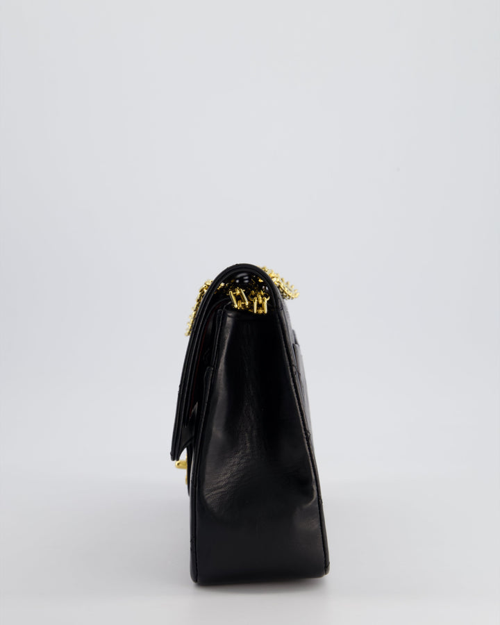 Top Quality Chanel Black Vintage Medium Lambskin Classic Flap with Stitched Edge and 24K Gold Hardware
