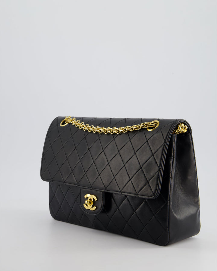 Top Quality Chanel Black Vintage Medium Lambskin Classic Flap with Stitched Edge and 24K Gold Hardware