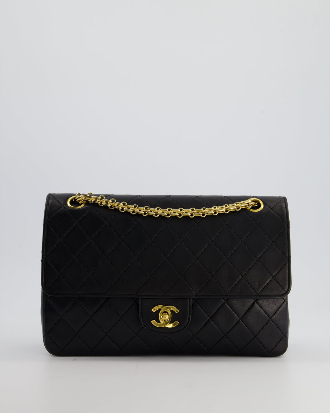 Top Quality Chanel Black Vintage Medium Lambskin Classic Flap with Stitched Edge and 24K Gold Hardware