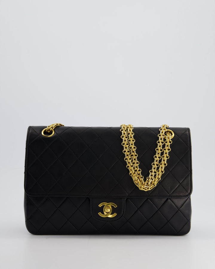 Top Quality Chanel Black Vintage Medium Lambskin Classic Flap with Stitched Edge and 24K Gold Hardware