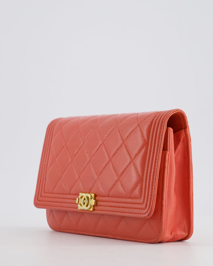*FIRE PRICE* Top Quality Chanel Coral Boy Wallet On Chain with Champagne Gold Hardware