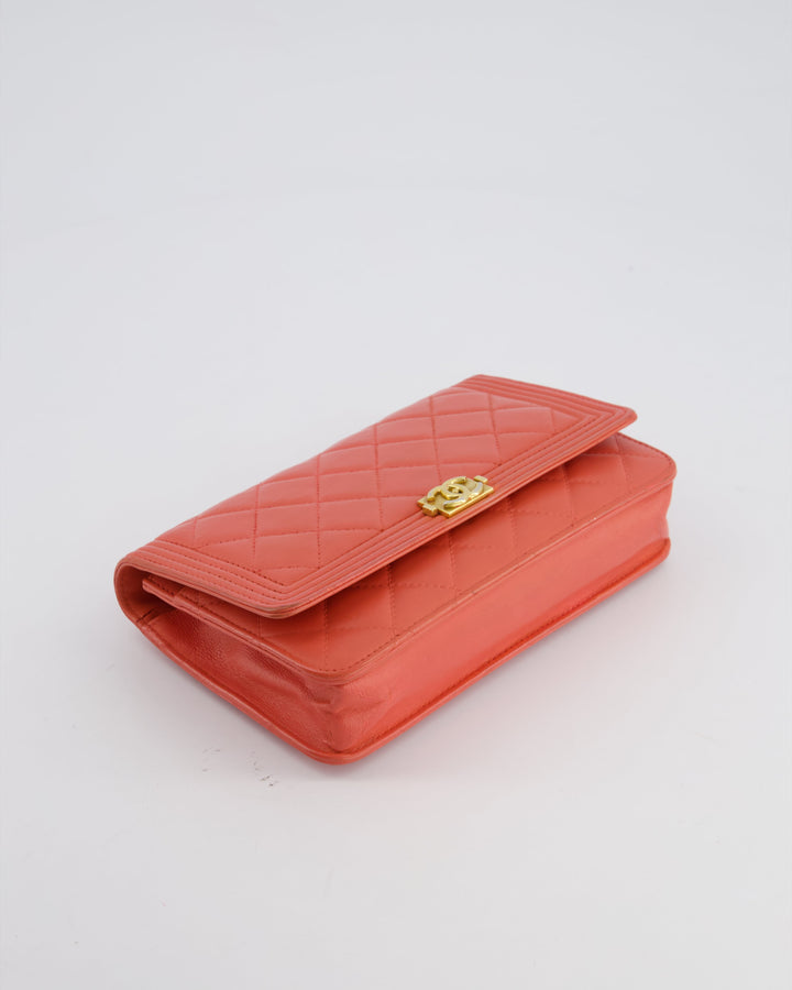 *FIRE PRICE* Top Quality Chanel Coral Boy Wallet On Chain with Champagne Gold Hardware