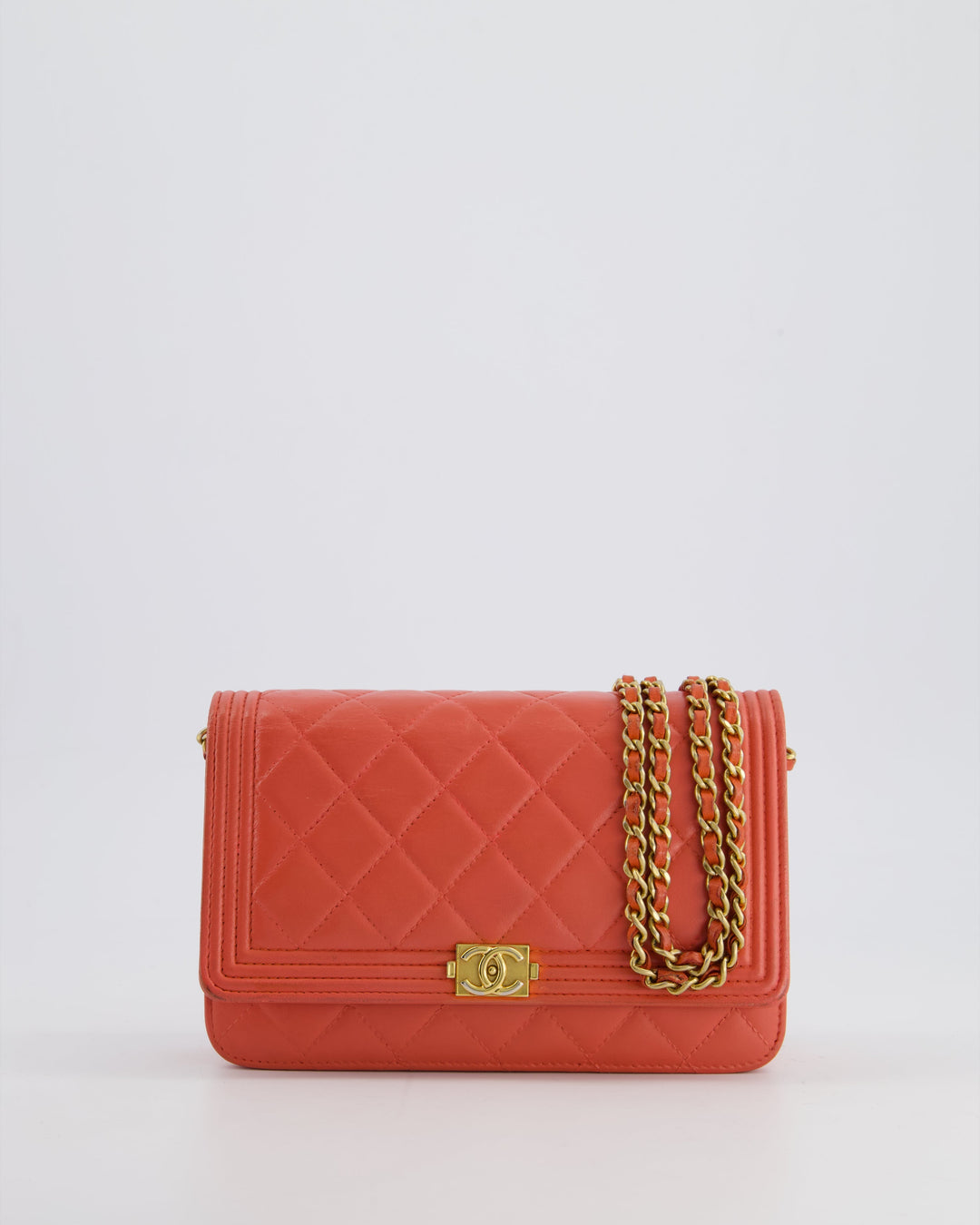 *FIRE PRICE* Top Quality Chanel Coral Boy Wallet On Chain with Champagne Gold Hardware