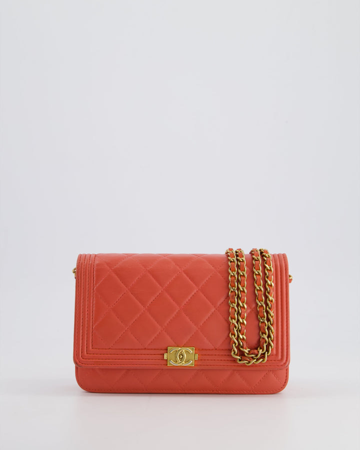 *FIRE PRICE* Top Quality Chanel Coral Boy Wallet On Chain with Champagne Gold Hardware