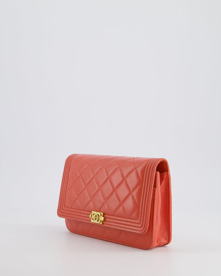 *FIRE PRICE* Top Quality Chanel Coral Boy Wallet On Chain with Champagne Gold Hardware