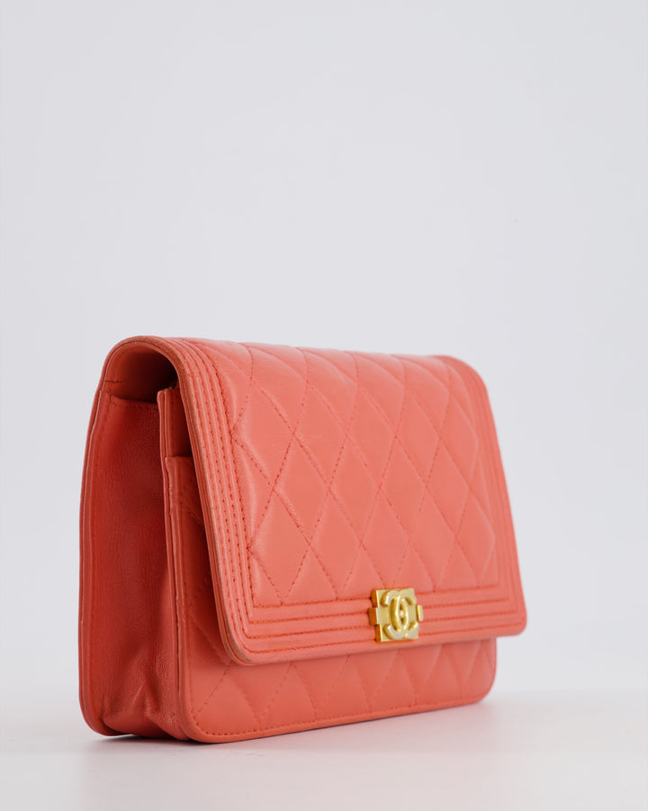 *FIRE PRICE* Top Quality Chanel Coral Boy Wallet On Chain with Champagne Gold Hardware