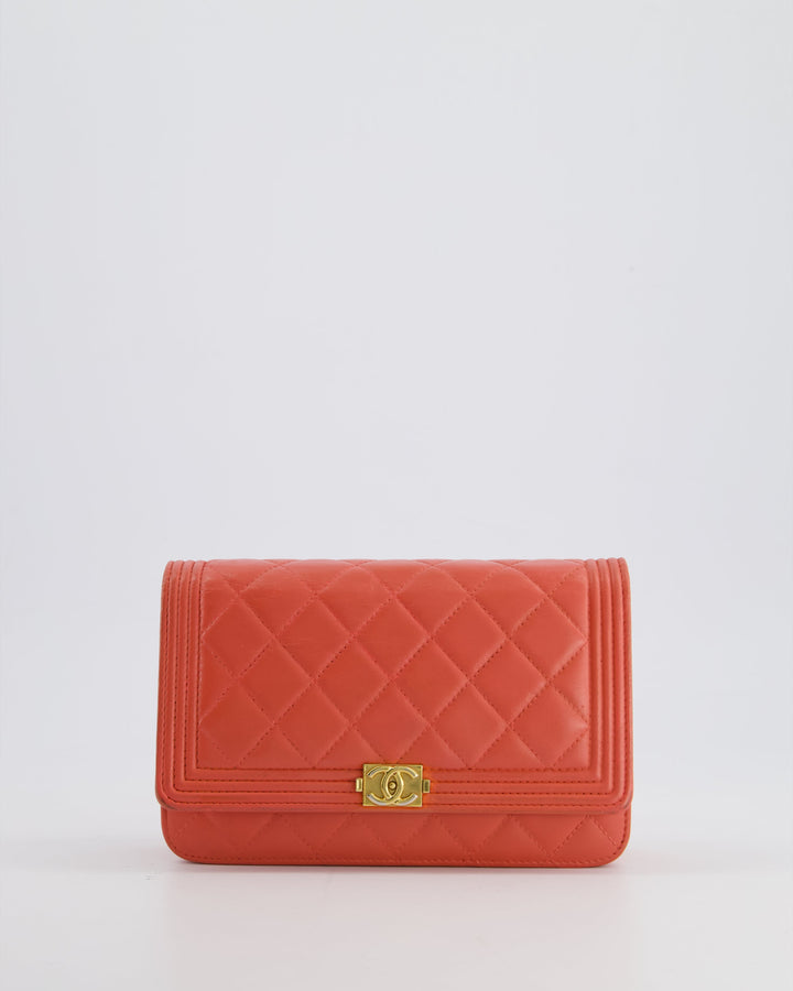 *FIRE PRICE* Top Quality Chanel Coral Boy Wallet On Chain with Champagne Gold Hardware