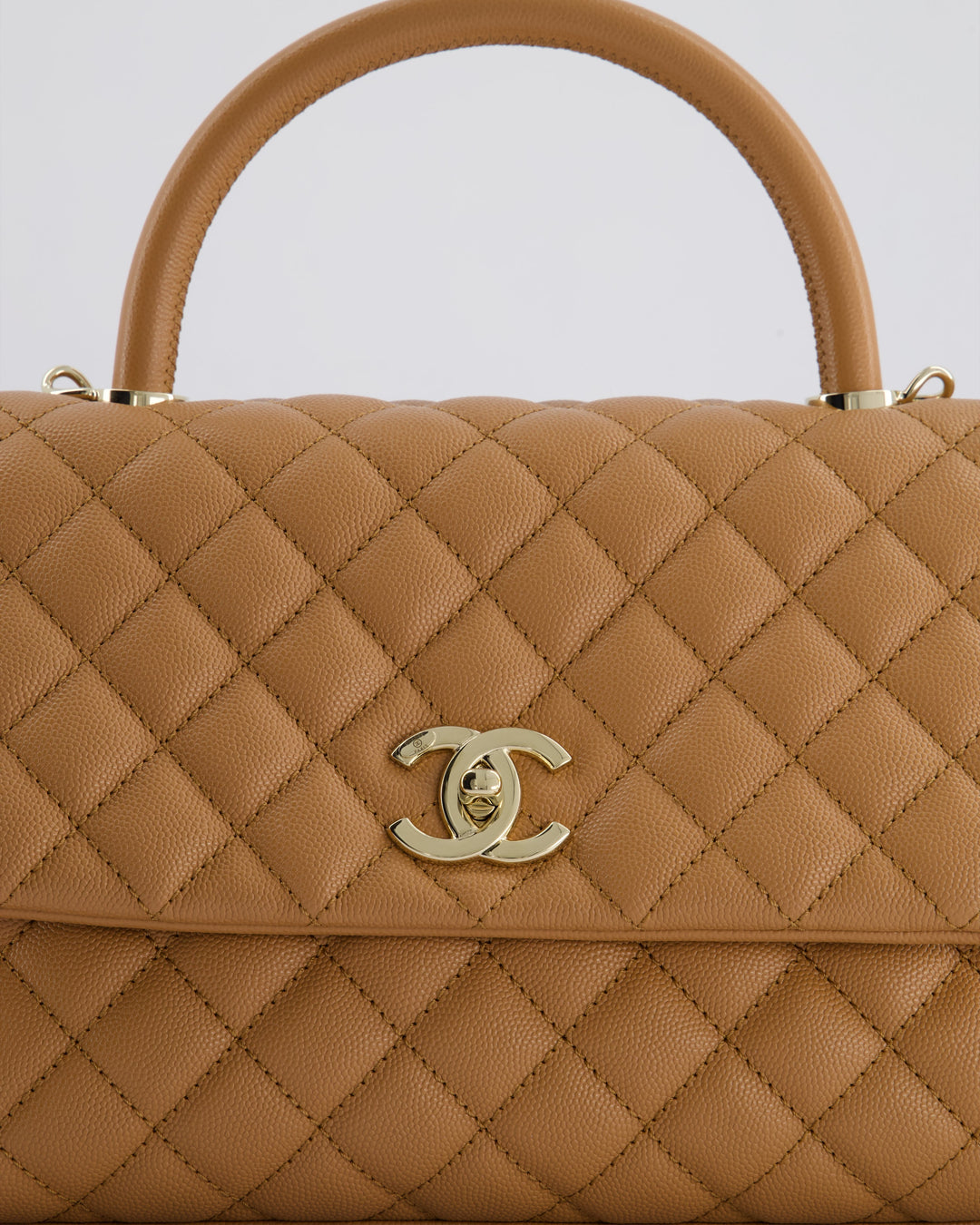 *RARE* Top Quality Chanel Medium Caramel Caviar Quilted Coco Flap Bag with Champagne Gold Hardware