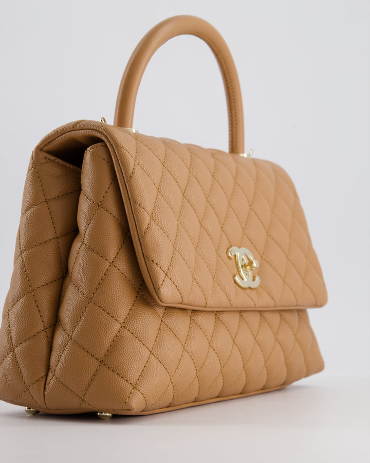 *RARE* Top Quality Chanel Medium Caramel Caviar Quilted Coco Flap Bag with Champagne Gold Hardware