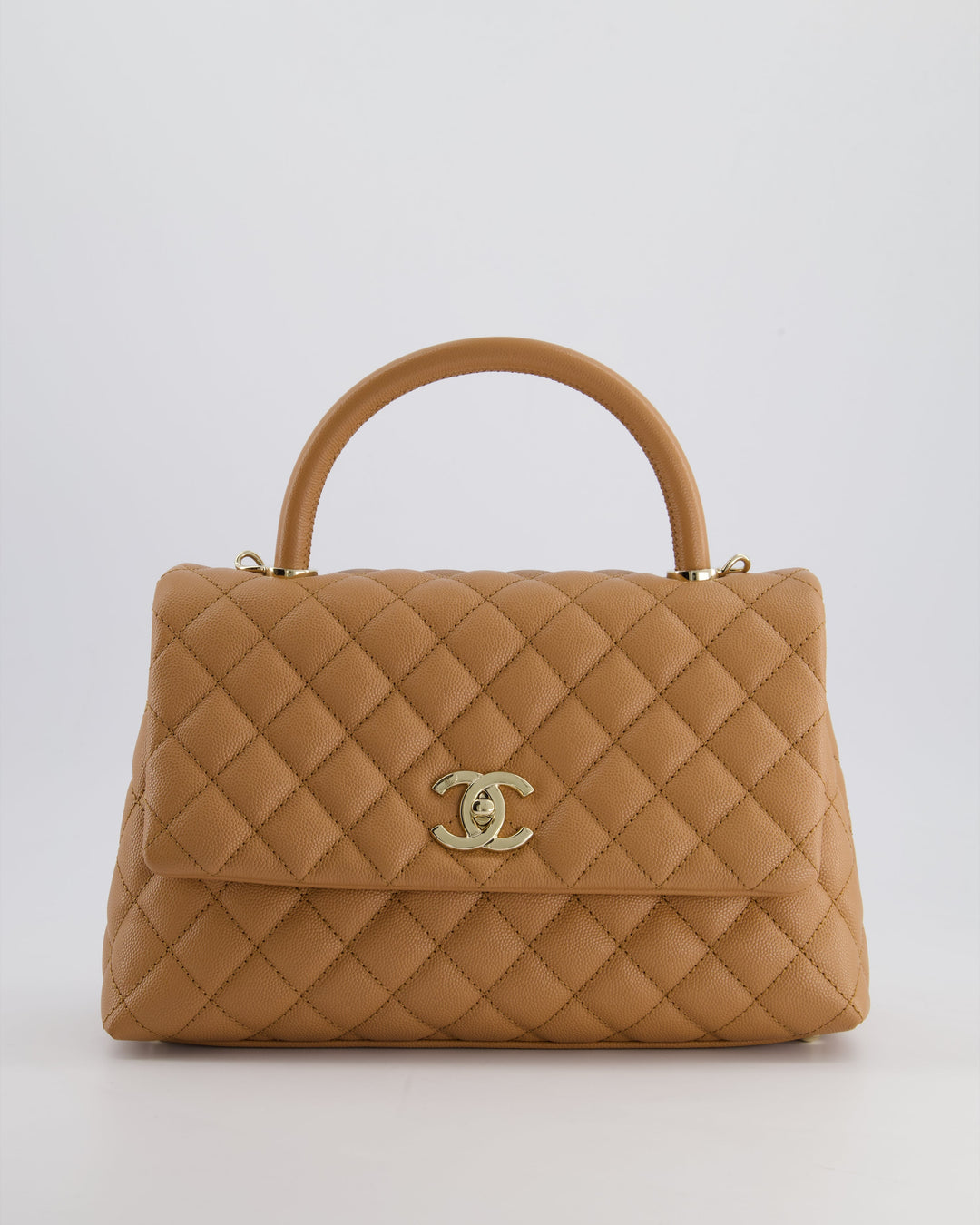 *RARE* Top Quality Chanel Medium Caramel Caviar Quilted Coco Flap Bag with Champagne Gold Hardware