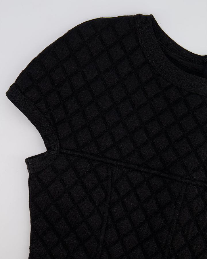 Top Quality Chanel Black Padded Shimmery Short Sleeve Bodycon Mini Dress with CC Logo Detail Size FR 40 (UK 12)