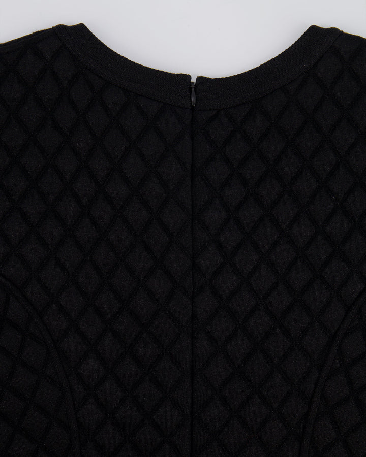 Top Quality Chanel Black Padded Shimmery Short Sleeve Bodycon Mini Dress with CC Logo Detail Size FR 40 (UK 12)