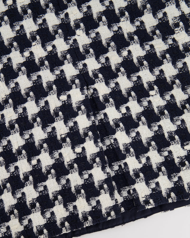 Top Quality Chanel 07/P Black, Navy and White Houndstooth Midi Skirt FR 38 (UK 10)