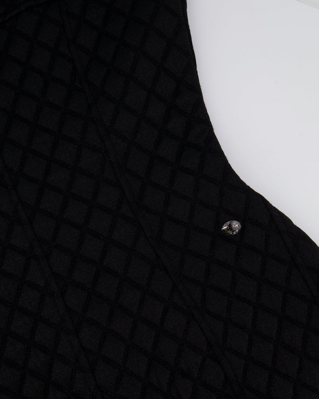 Top Quality Chanel Black Padded Shimmery Short Sleeve Bodycon Mini Dress with CC Logo Detail Size FR 40 (UK 12)