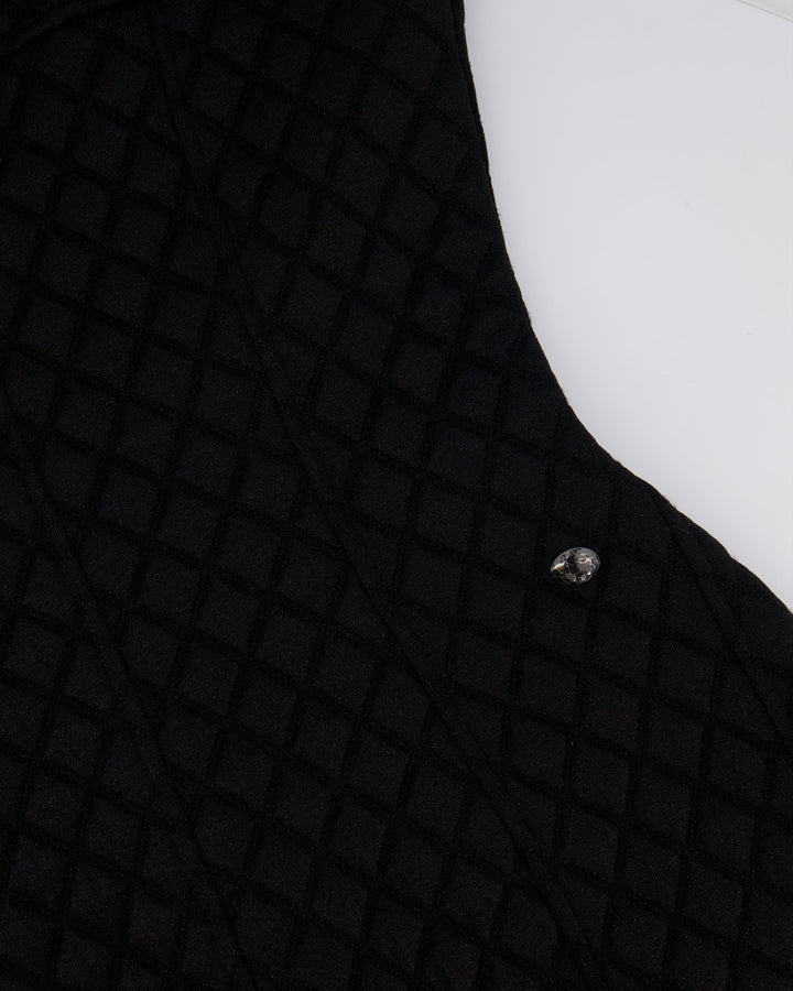 Top Quality Chanel Black Padded Shimmery Short Sleeve Bodycon Mini Dress with CC Logo Detail Size FR 40 (UK 12)