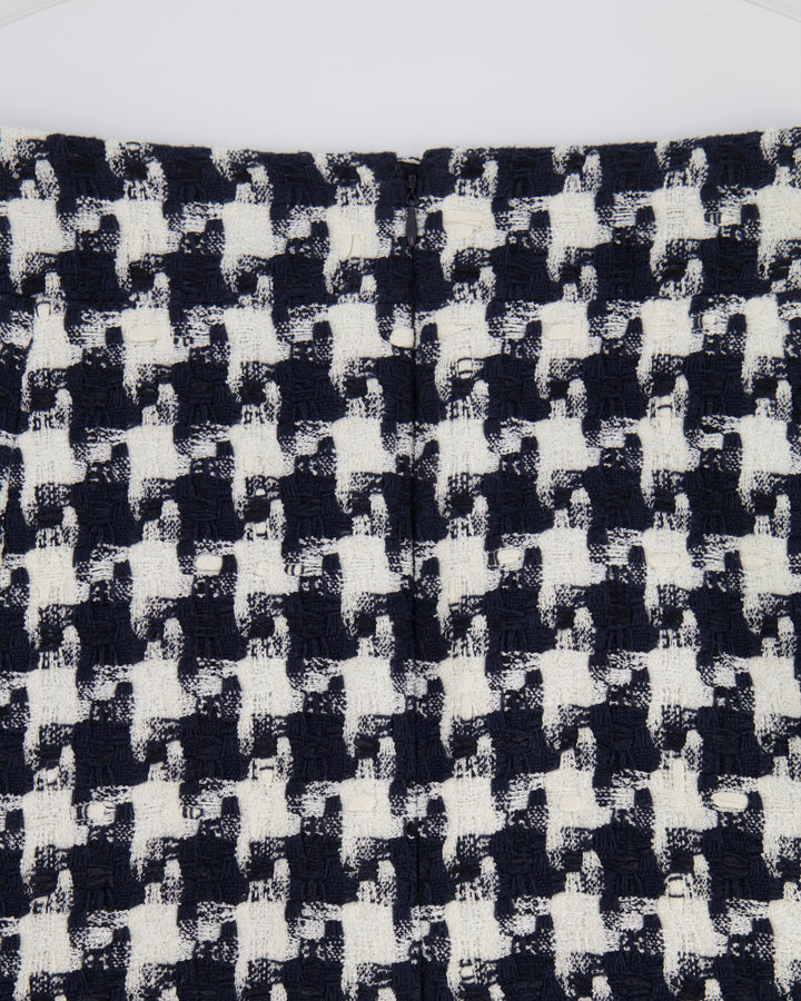 Top Quality Chanel 07/P Black, Navy and White Houndstooth Midi Skirt FR 38 (UK 10)