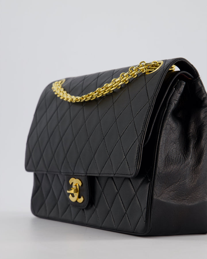 Top Quality Chanel Black Vintage Medium Lambskin Classic Flap with Stitched Edge and 24K Gold Hardware