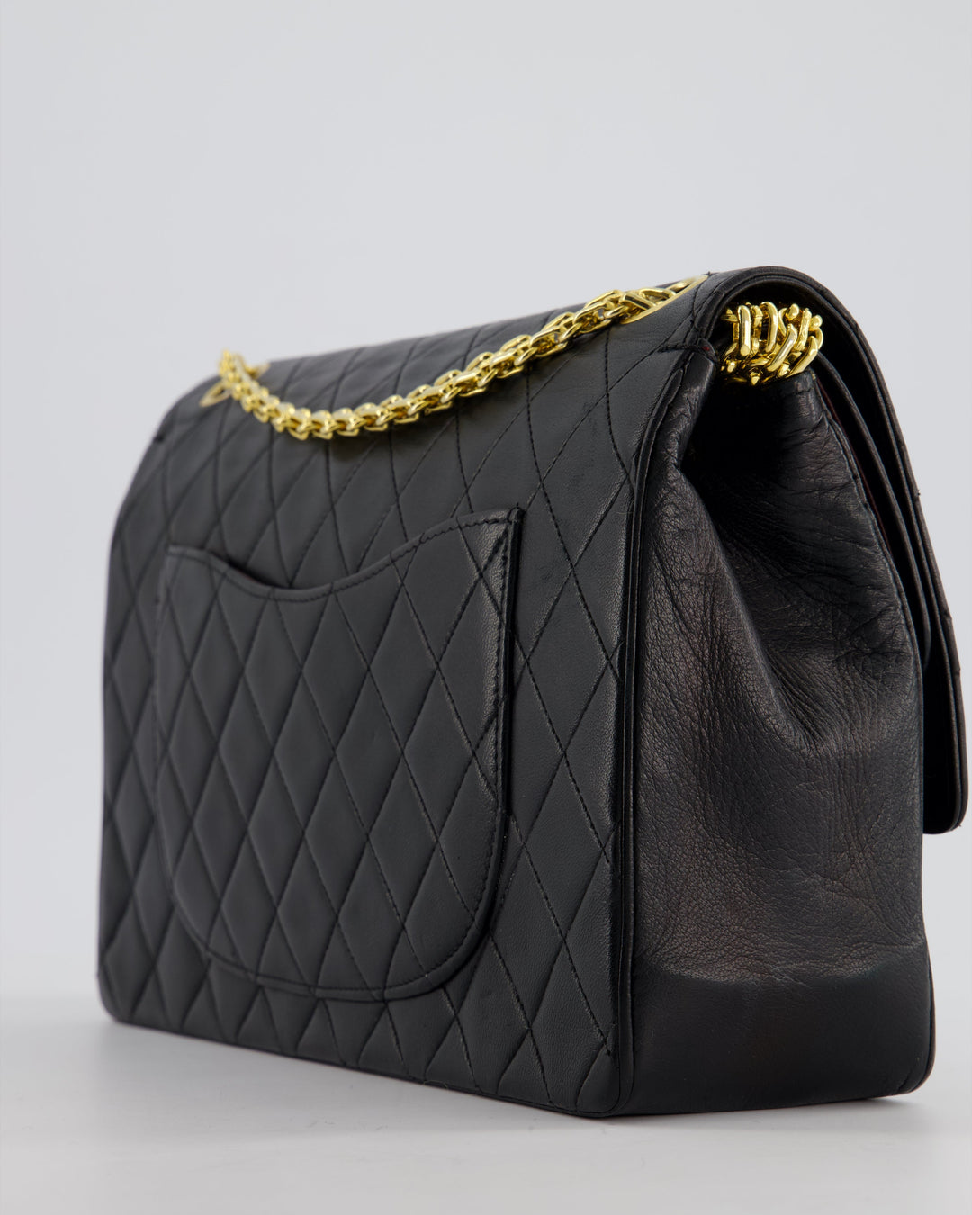 Top Quality Chanel Black Vintage Medium Lambskin Classic Flap with Stitched Edge and 24K Gold Hardware