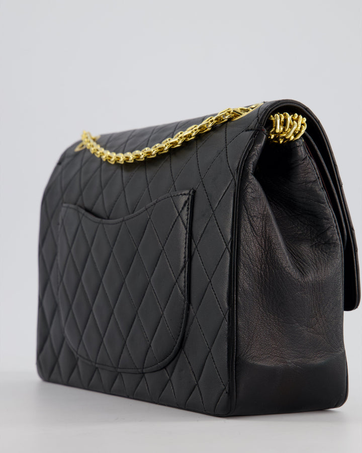Top Quality Chanel Black Vintage Medium Lambskin Classic Flap with Stitched Edge and 24K Gold Hardware