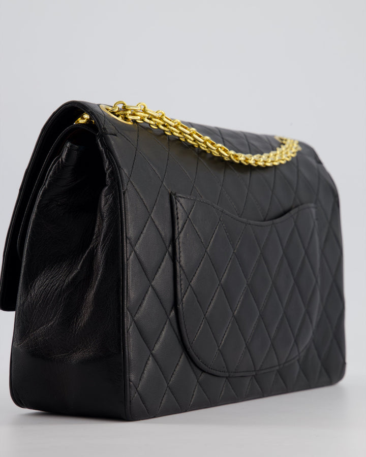 Top Quality Chanel Black Vintage Medium Lambskin Classic Flap with Stitched Edge and 24K Gold Hardware