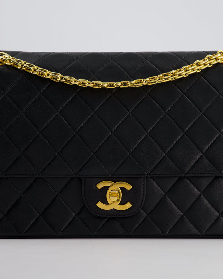 Top Quality Chanel Black Vintage Medium Lambskin Classic Flap with Stitched Edge and 24K Gold Hardware