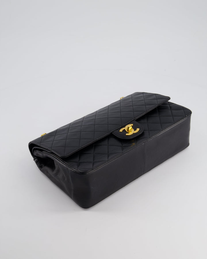 Top Quality Chanel Black Vintage Medium Lambskin Classic Flap with Stitched Edge and 24K Gold Hardware