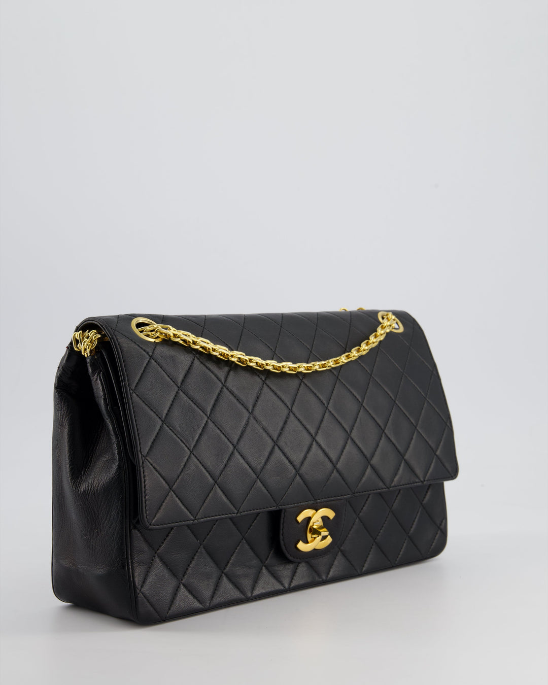 Top Quality Chanel Black Vintage Medium Lambskin Classic Flap with Stitched Edge and 24K Gold Hardware