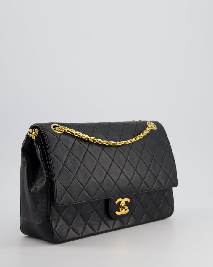 Top Quality Chanel Black Vintage Medium Lambskin Classic Flap with Stitched Edge and 24K Gold Hardware