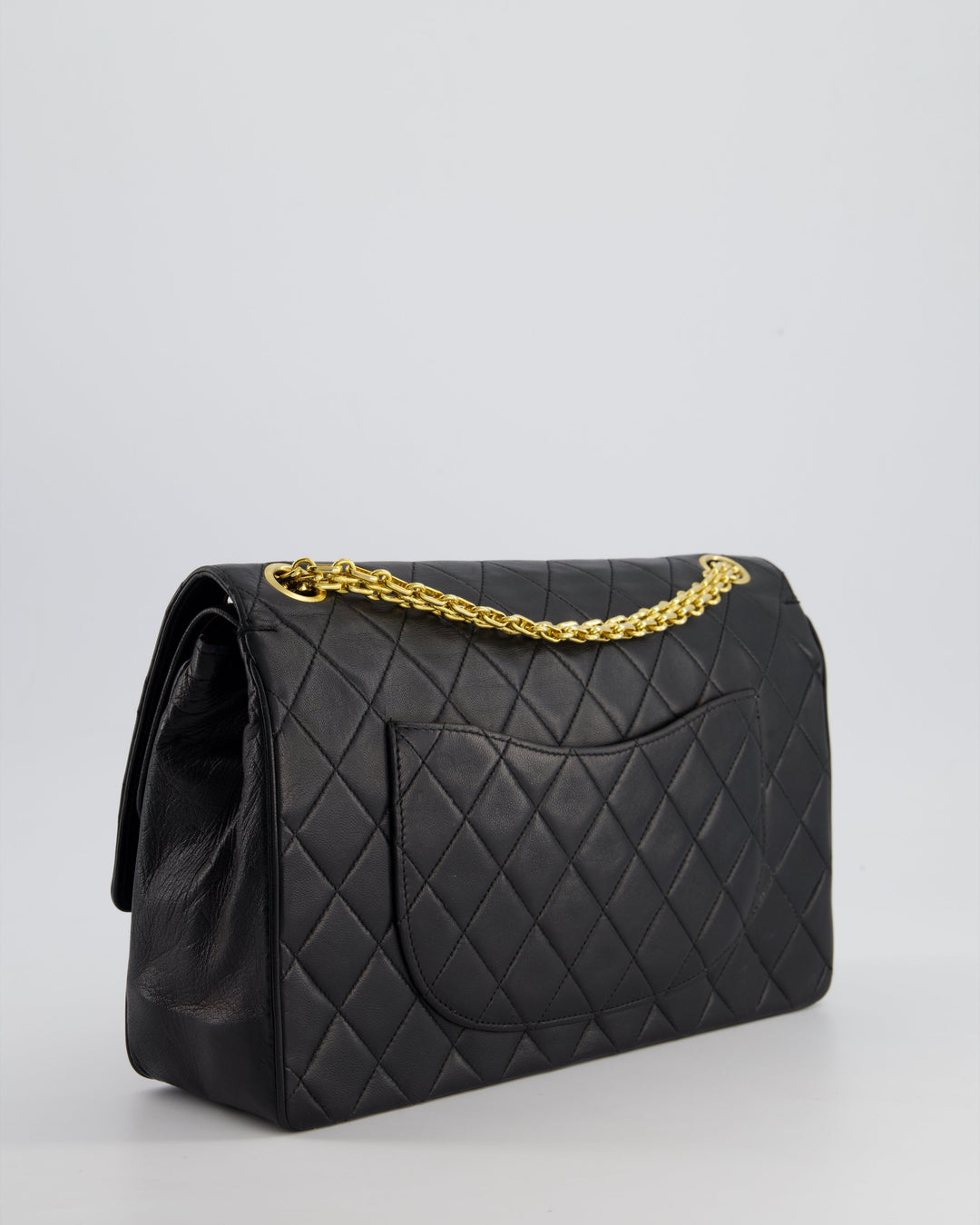 Top Quality Chanel Black Vintage Medium Lambskin Classic Flap with Stitched Edge and 24K Gold Hardware
