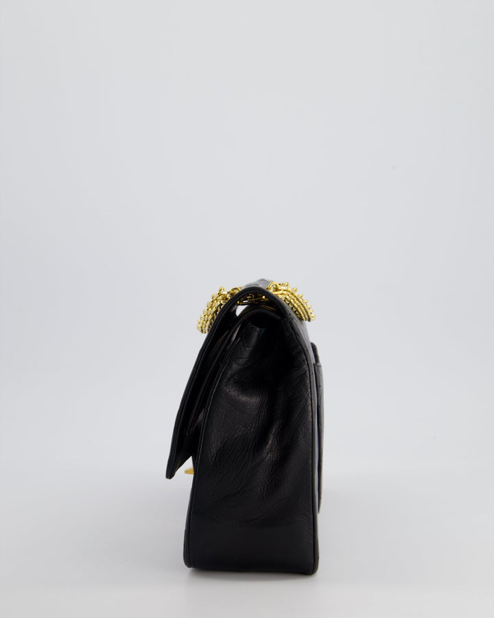 Top Quality Chanel Black Vintage Medium Lambskin Classic Flap with Stitched Edge and 24K Gold Hardware