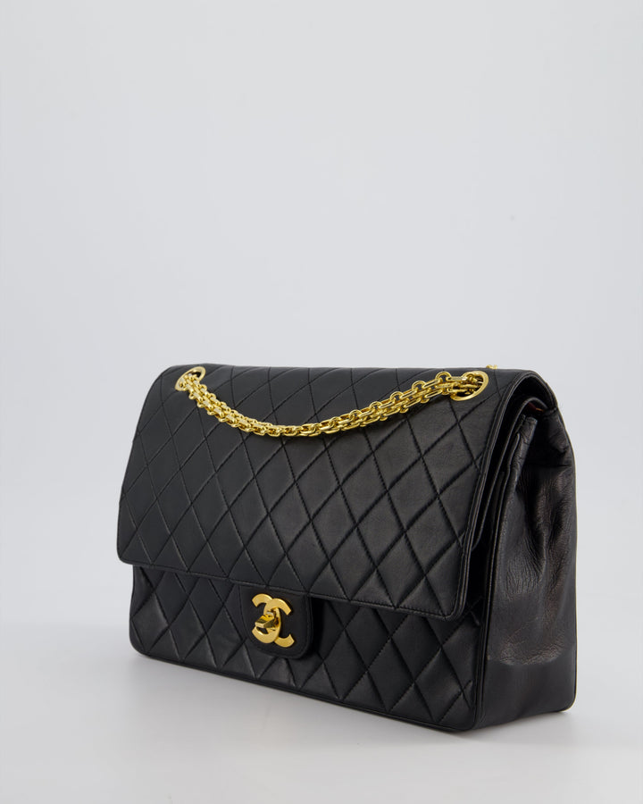 Top Quality Chanel Black Vintage Medium Lambskin Classic Flap with Stitched Edge and 24K Gold Hardware