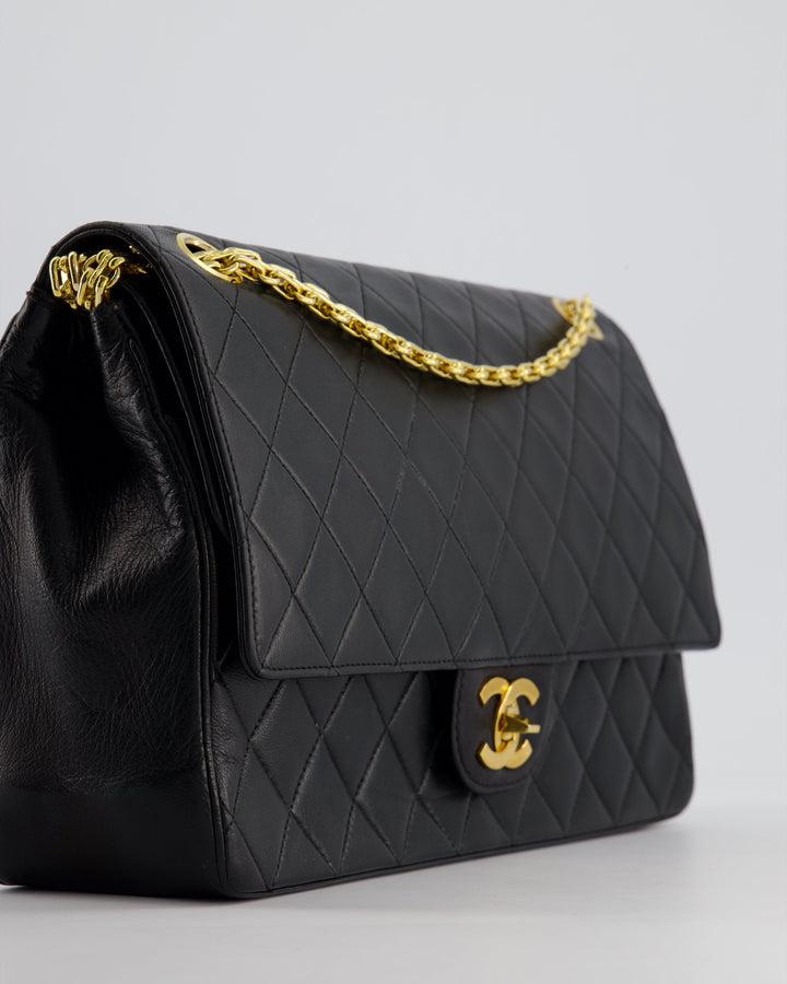 Top Quality Chanel Black Vintage Medium Lambskin Classic Flap with Stitched Edge and 24K Gold Hardware