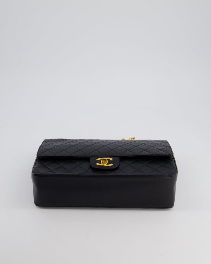 Top Quality Chanel Black Vintage Medium Lambskin Classic Flap with Stitched Edge and 24K Gold Hardware