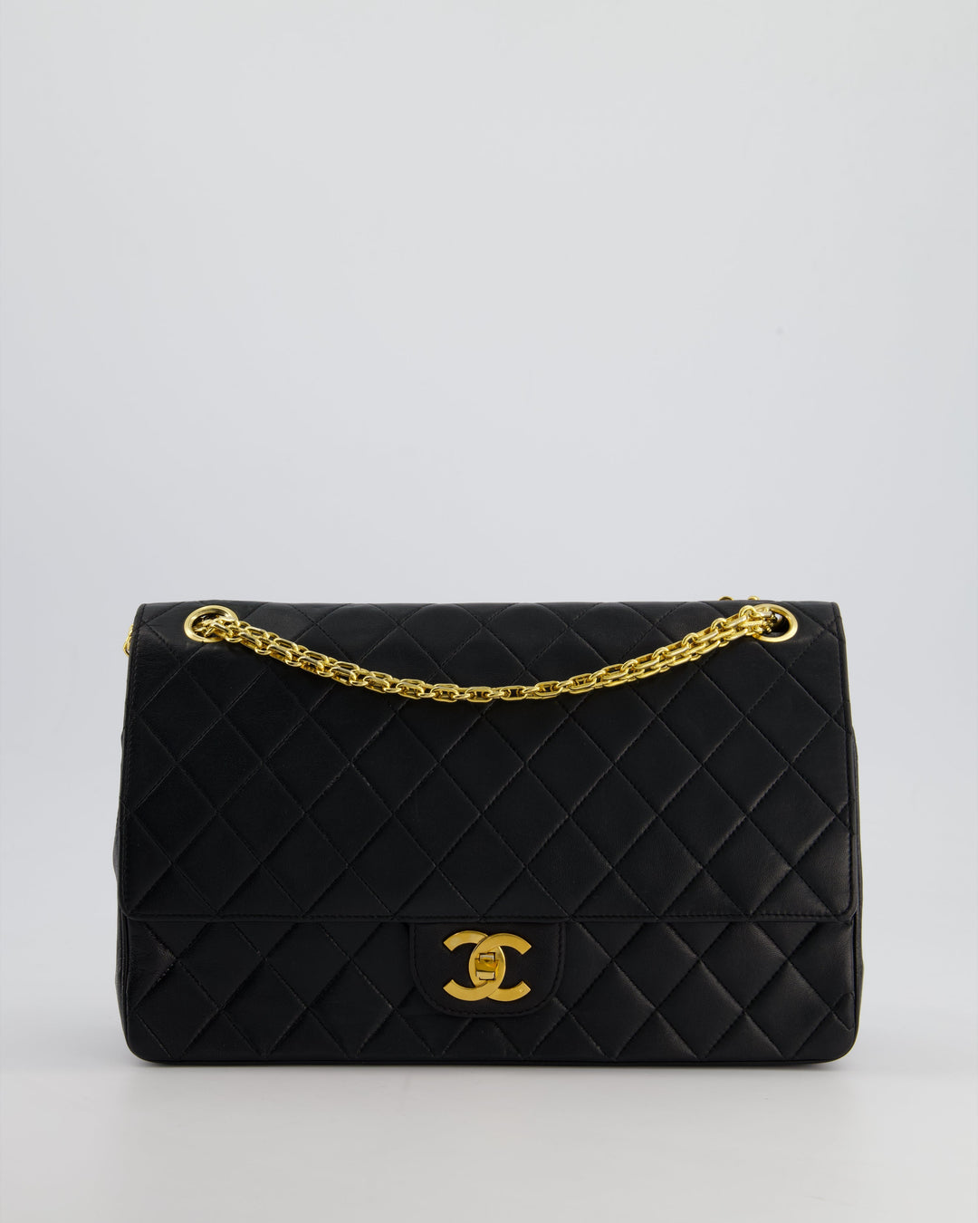 Top Quality Chanel Black Vintage Medium Lambskin Classic Flap with Stitched Edge and 24K Gold Hardware