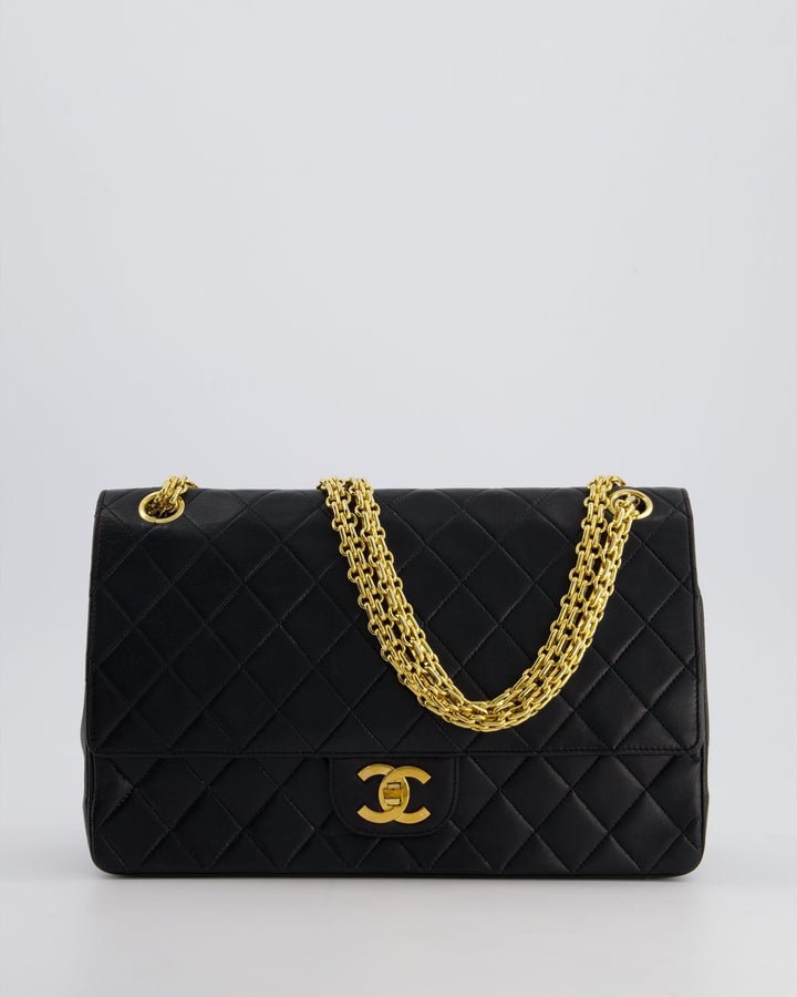 Top Quality Chanel Black Vintage Medium Lambskin Classic Flap with Stitched Edge and 24K Gold Hardware